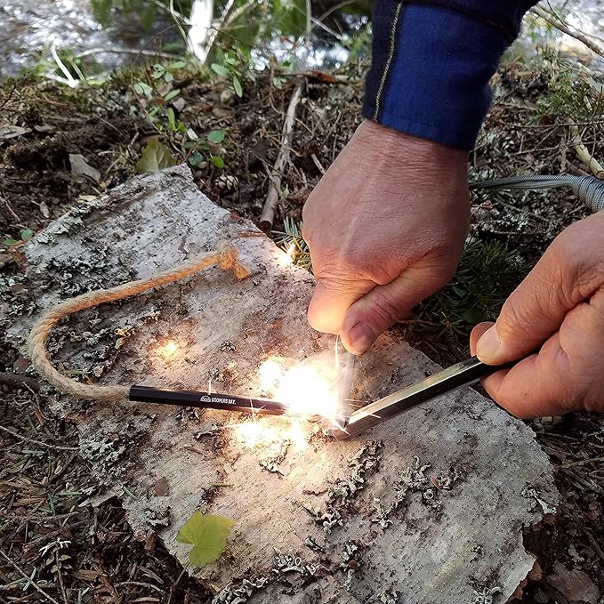 Hexalite Ferro Rod and FireWick Tinder Kit | X-Large 1/2" x 6" Long Hex Ferro Rod | Includes Tinder FireWick | Complete Fire Starter Survival Tool Package for Your Gear Bag