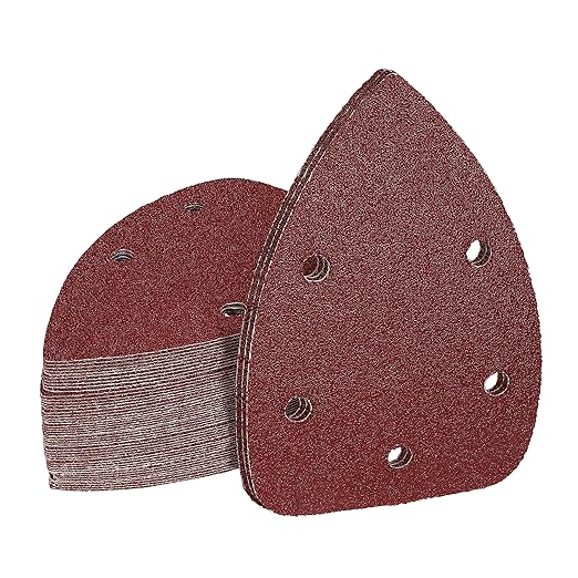 80 Grit Mouse Sander Sandpaper, Jamiikury 5 Hole Detail Sander Sandpaper Palm Sander Paper Mouse Sanding Pads Hook and Loop Sanding Sheets - Pack of 50