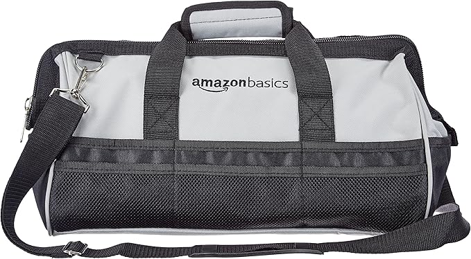 Amazon Basics Durable Wear-Resistant Base, Tool Large Standard Bag with Strap, 16 Inch, Black & Grey