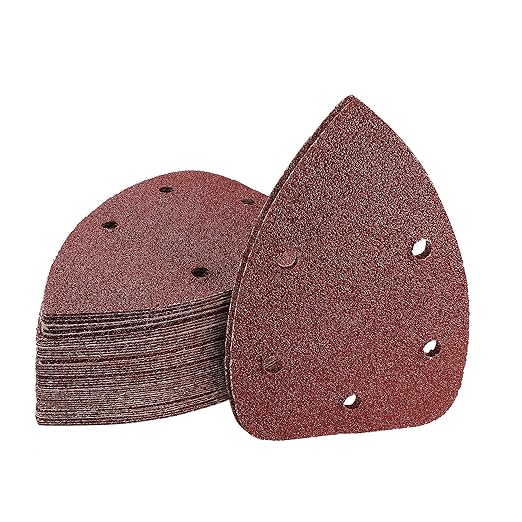 40 Grit Mouse Sander Sandpaper, Jamiikury 5 Hole Detail Sander Sandpaper Palm Sander Paper Mouse Sanding Pads Hook and Loop Sanding Sheets - Pack of 50