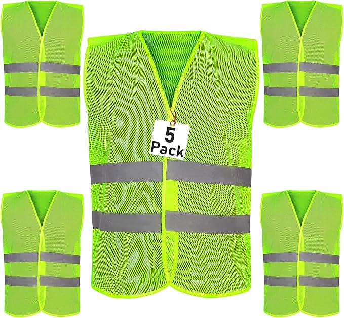 Safety Vest - 10 Pack and 15 Pack - High Visibility Vest for Everyday Use, Lightweight, Comfortable and Breathable