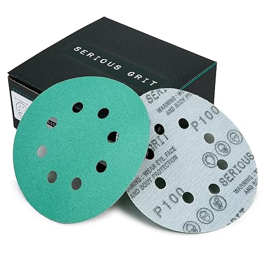 Sanding Discs 5 Inch 8 Hole 100 Grit - Heavy-Duty Hook & Loop Wet Dry Film Sandpaper Discs - Fine Grit Sand Paper for Random Orbital Sanders - Wood, Automotive, Metal, etc - 50 Pack Box