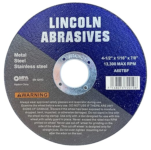 100 Pc 4.5" x 1/16" x 7/8" Cut-Off Wheels Lincoln Abrasives Metal & Stainless Steel
